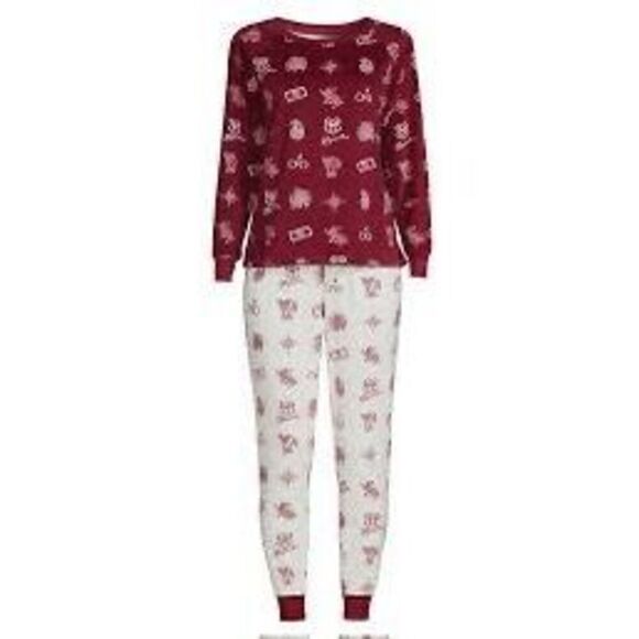 Harry Potter Women’s Size XL Pajama Set Red White Allover Print Velour 2 Piece - Picture 1 of 11